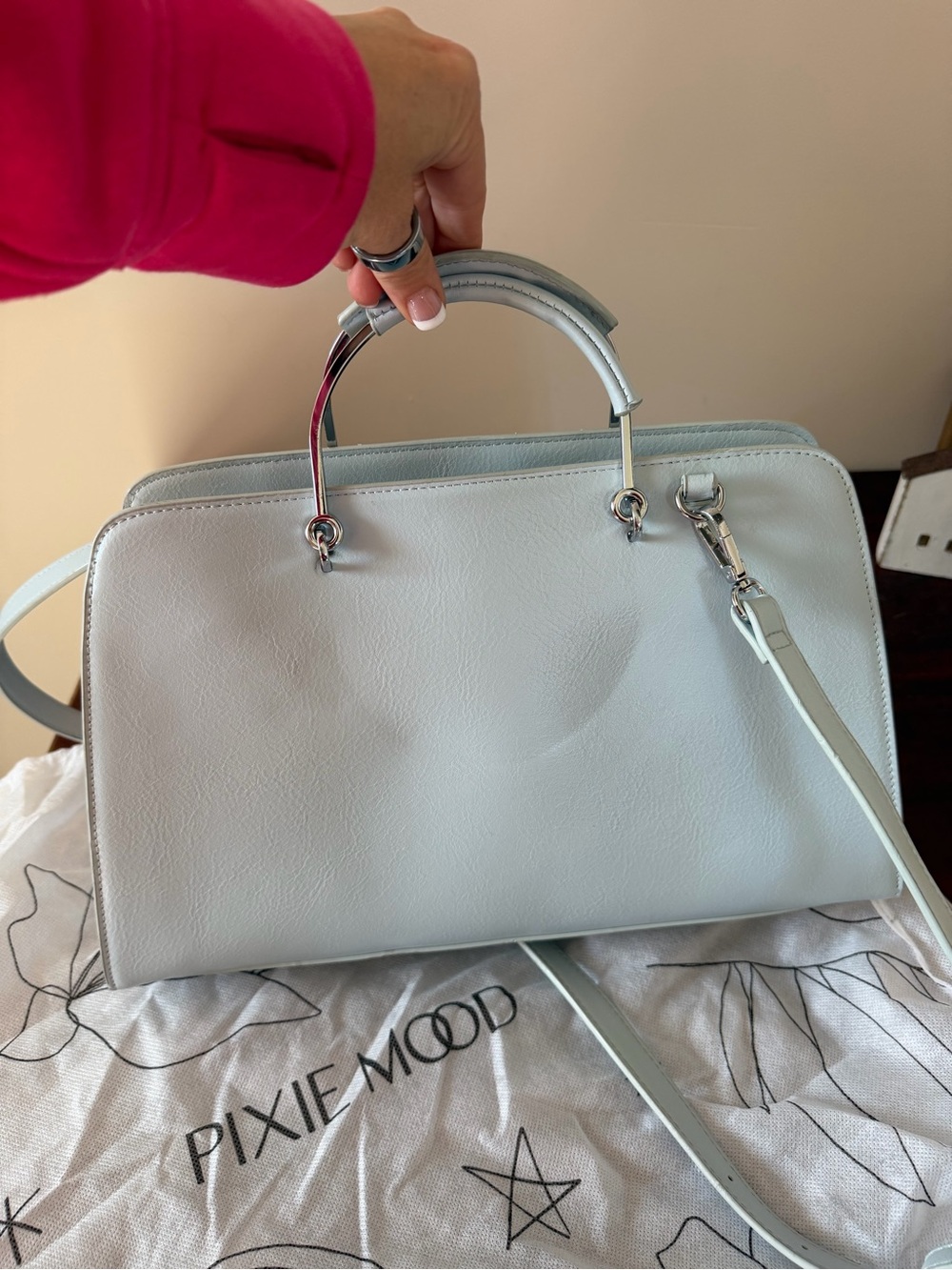 Pixie Mood Pale Blue Structured Top-Handle Satchel in Vegan Leather